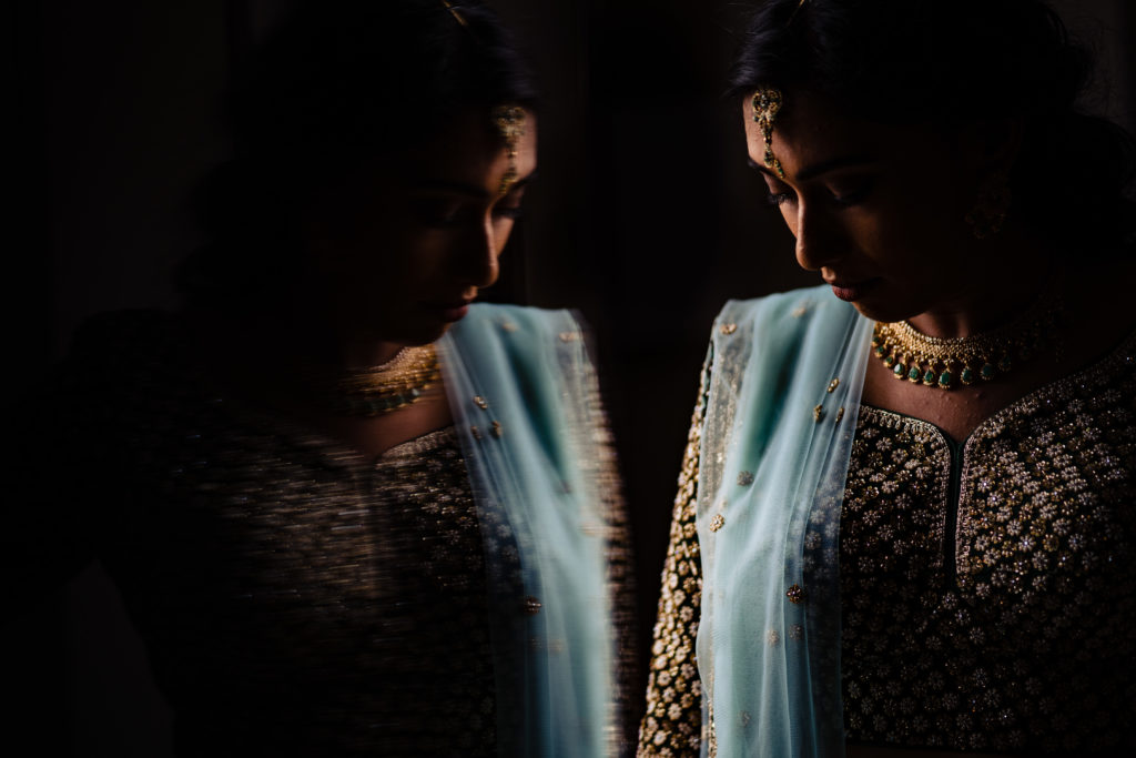 Northwest Arkansas Indian Wedding Photography Vinson Images- portrait of bride with reflection of bride 