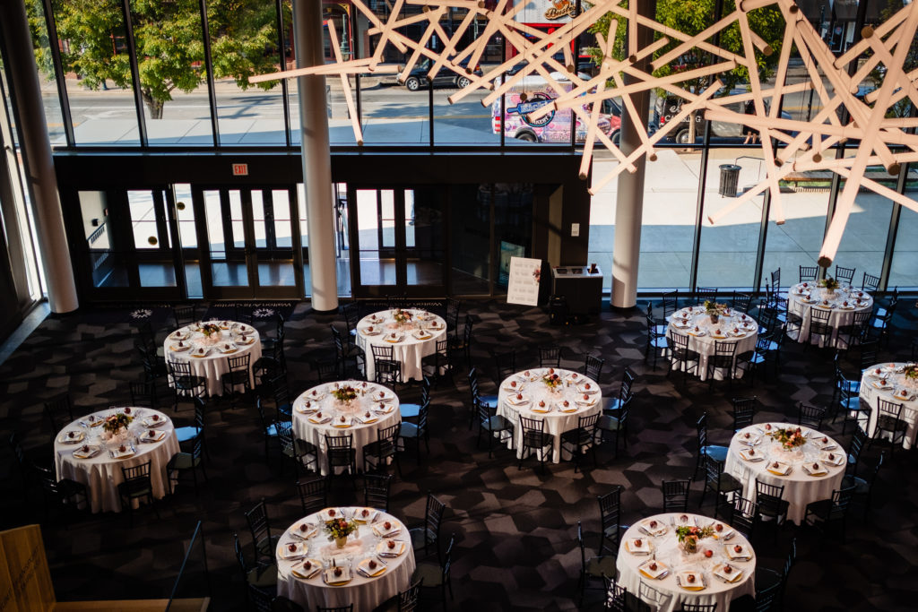 Vinson Images - Walton Arts Center Wedding - overhead view of walker atrium