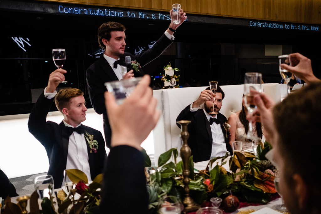 Vinson Images - Walton Arts Center Wedding - best man toast to bride and groom
