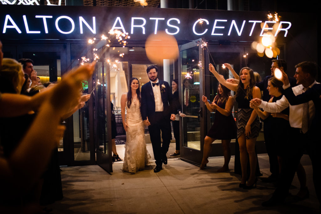 Vinson Images - Walton Arts Center Wedding - bride and groom exit to sparklers