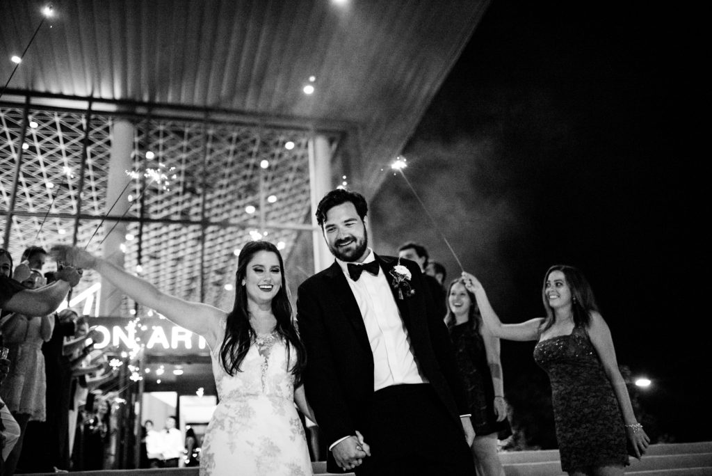 Vinson Images - Walton Arts Center Wedding - bride and groom exit to sparklers