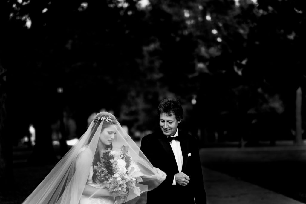 Fayetteville Arkansas Wedding - Old Main Lawn ceremony - father walks bride down the aisle