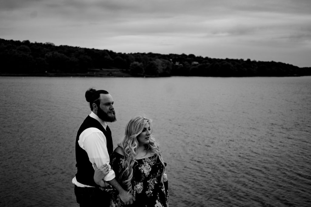 Northwest Arkansas Wedding Photography - Vinson Images - Beaver lake Engagement -  couple looking at sunset