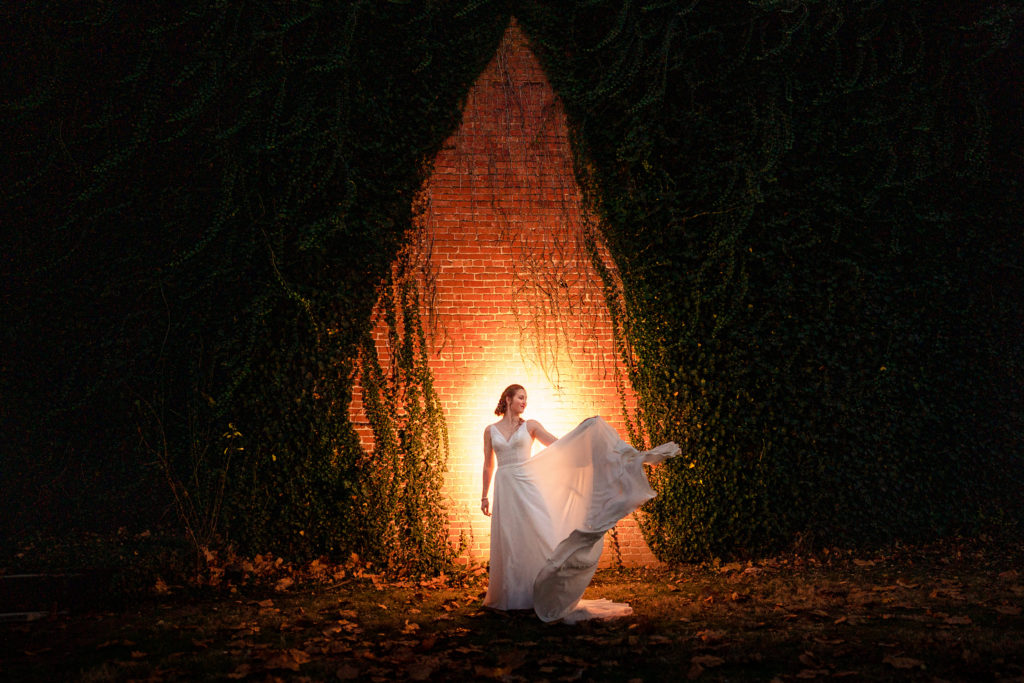 Bridal Portrait in front of brick and ivy 
