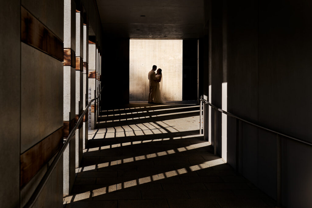Portrait of the bride and groom during their Crystal Bridges Wedding