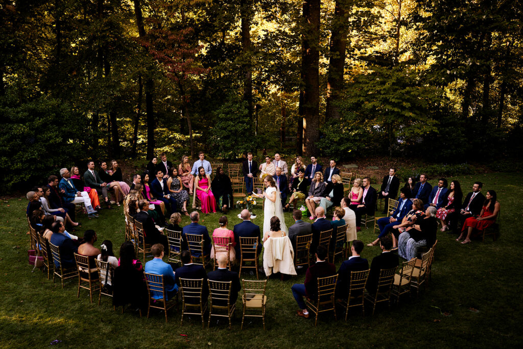 unique spiral ceremony setup on the lawn of crystal bridges.