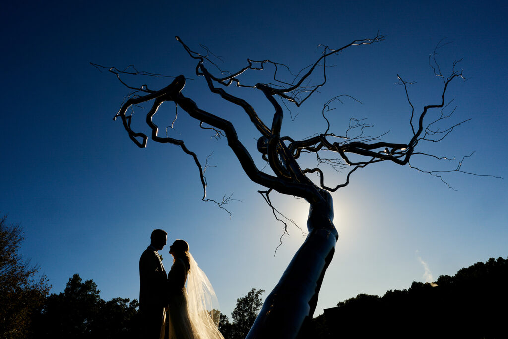 Portrait of the bride and groom during their Crystal Bridges Wedding